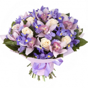 Букет из ирисов и орхидей — Цветы