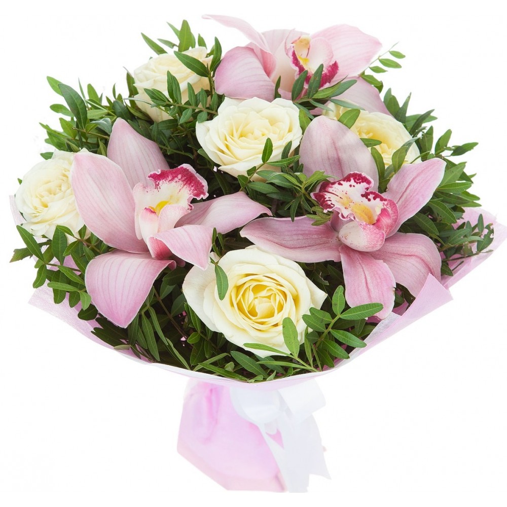 Купить букет из орхидей Цимбидиум и роз по доступной цене с доставкой в  Москве и области в интернет-магазине Город Букетов
