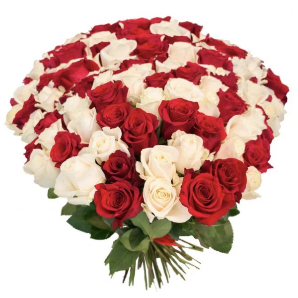 Букет из 101 белой и красной розы — Букеты цветов