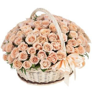 Корзина из 101 розы Капучино — 101 роза учителю