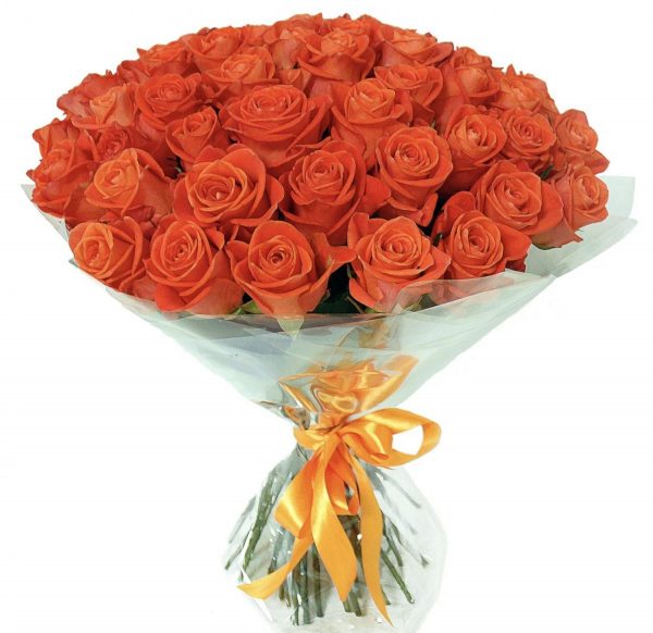 Букет из 51 оранжевой розы 70 см в упаковке