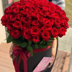 101 красная роза в коробке — Розы