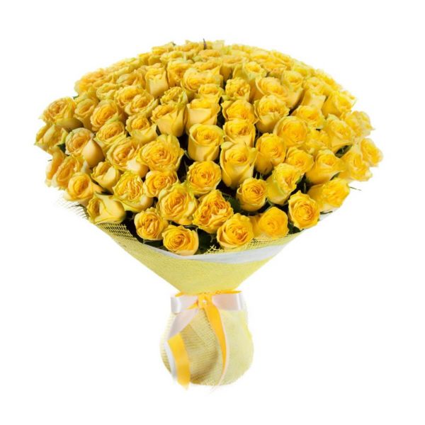 Букет из 101 желтой розы 40 см — 100 роз