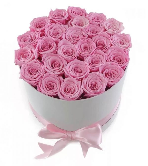 Розовый букет в коробке 22 шт — 22 розы
