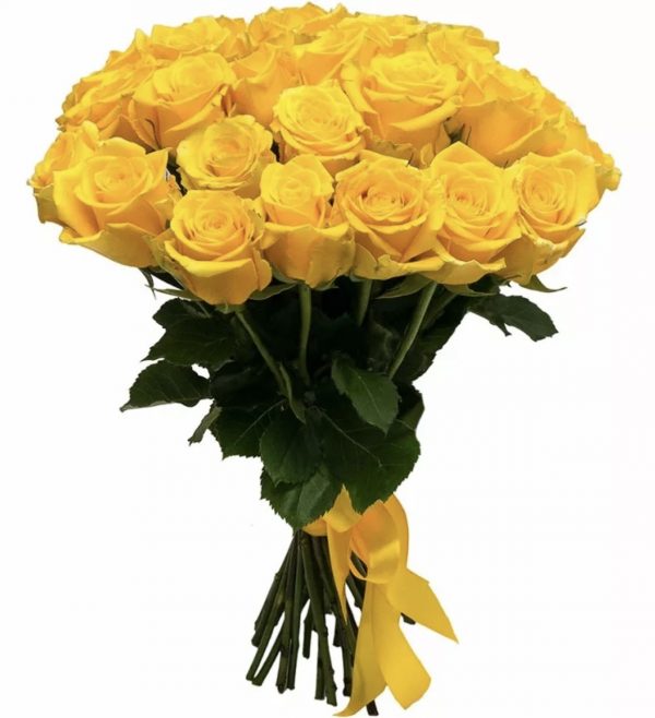 Букет из 21 желтой розы 70 см — 21 голландская роза