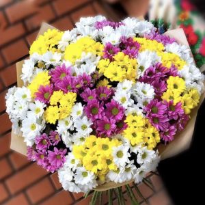 Букет из разноцветных хризантем — Букет полевых цветов