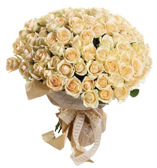 Букет из 101 кремовой розы 40 см — Розы