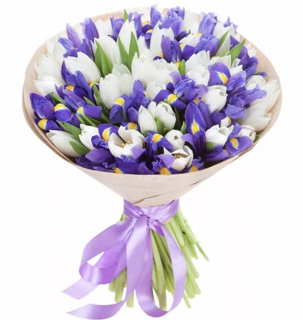Букет из ирисов и тюльпанов — Букеты на годовщину свадьбы