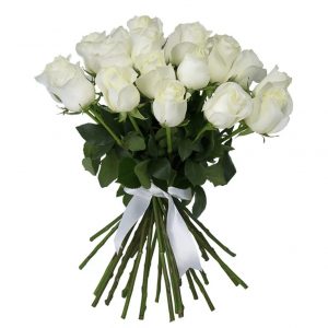 Букет из 21 белой розы 70 см — 21 голландская роза