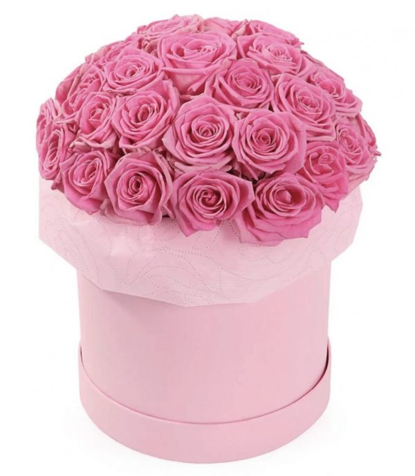 35 розовых роз в коробке — Розы