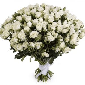 45 кустовых белых роз с ленточкой — 45 белых роз