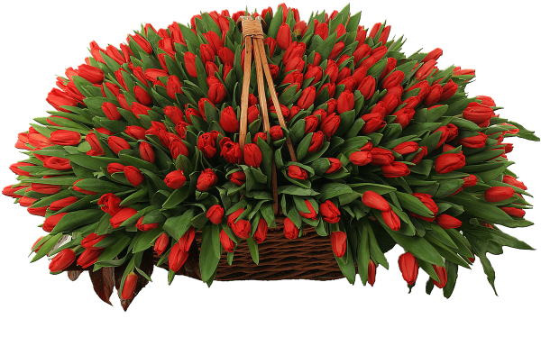 201 красный тюльпан в корзине — Тюльпаны