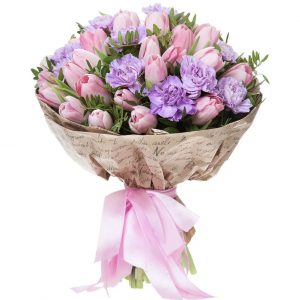 Букет из гвоздик и тюльпанов — Букеты цветов