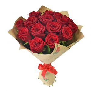 15 красных роз 40 см в упаковке