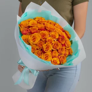 Букет из 35 оранжевых роз (40 см.) — Розы