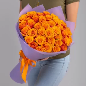 Букет 35 оранжевых роз (50 см.) — Розы