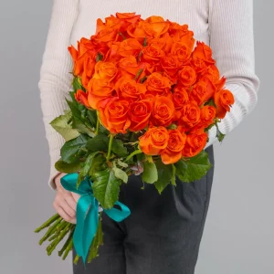 Букет 35 ярко-оранжевых роз (50 см.) — Розы