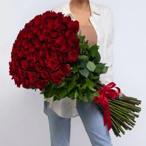 Букет из 75 красных роз 100 см — Розы