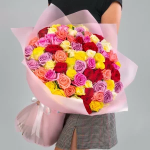 Букет из 75 роз яркие Микс 60 см — Розы
