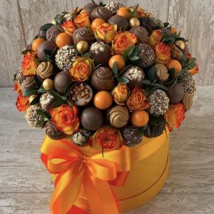 Шляпная коробка «Оранжевое счастье» — Букеты из бельгийского шоколада