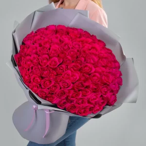Букет из 101 малиновой розы 70 см — Розы