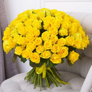 Букет из 101 желтой розы 70 см — Розы