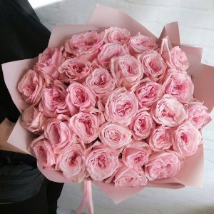 Букет из 35 нежно-розовых пионовидных роз —