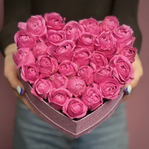 Сердце из 25 пионовидных роз — 25 роз доставка
