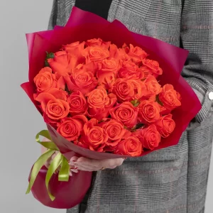 Букет из 25 оранжевых роз (40 см) — Розы