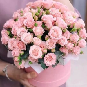 25 розовых кустовых роз в коробке — 25 роз доставка