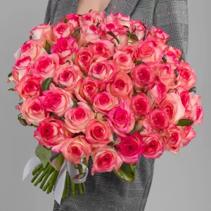 Букет из 51 розово-белой розы 40 см — Розы