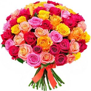 Букет из 51 яркой розы 70 см — 50 роз