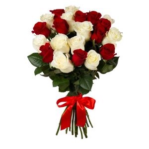 Букет из 21 красной и белой розы — 18 роз маме