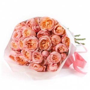 15 персиковых пионовидных роз — 15 роз в упаковке