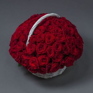 Букет из 101 бордовой розы в корзине — 101 голландская роза