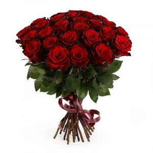 Букет из 21 бордовой розы 40 см — 21 голландская роза