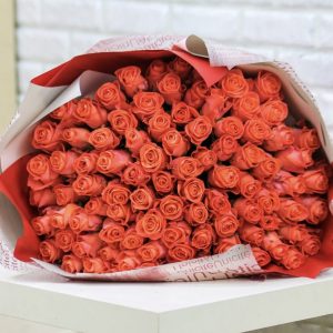 Букет из 101 коралловой розы 40 см — 101 роза Кения