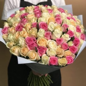 Букет из 101 нежной розы 70 см — Розы