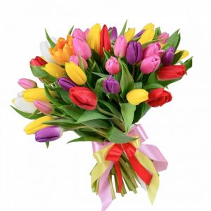 Букет из 35 ярких тюльпанов — Тюльпаны