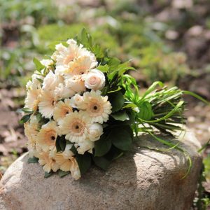 Букет из кремовых роз и гербер — Букеты цветов