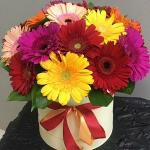 Букет из 19 ярких гербер в коробке — Букеты цветов