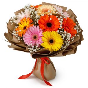 Букет из 9 ярких гербер в крафте — Букеты цветов