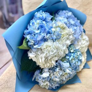 9 бело-голубых гортензий — Букеты цветов