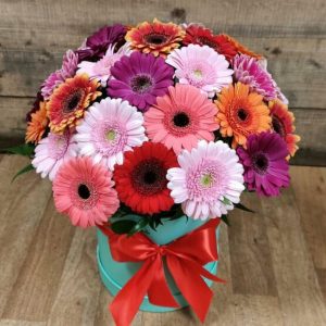 Букет из 25 ярких гербер в коробке — Букеты цветов