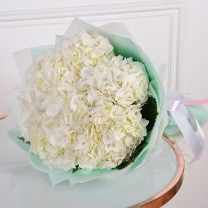 Букет из 5 белых гортензий в упаковке — Букеты цветов