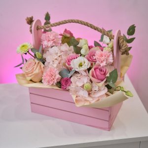 Ящик с розовой гортензией — Букеты цветов