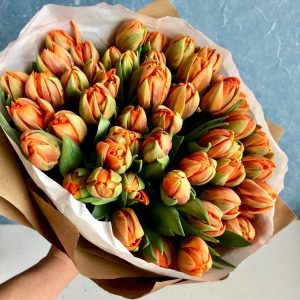 25 оранжевых пионовидных тюльпанов — Тюльпаны