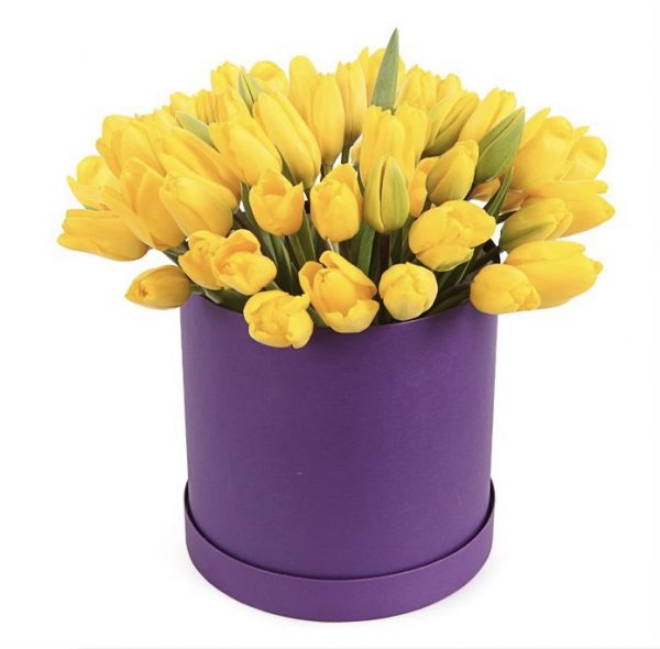 Букет из 51 желтого тюльпана в коробке — Тюльпаны