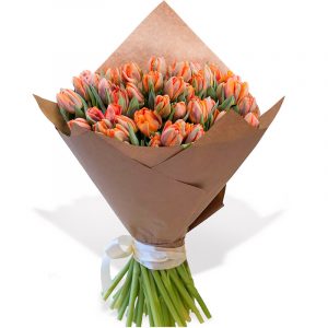 Букет из 51 оранжевого тюльпана в крафте — Тюльпаны