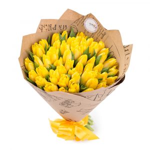 Букет из 49 желтых тюльпанов в крафте — Тюльпаны
